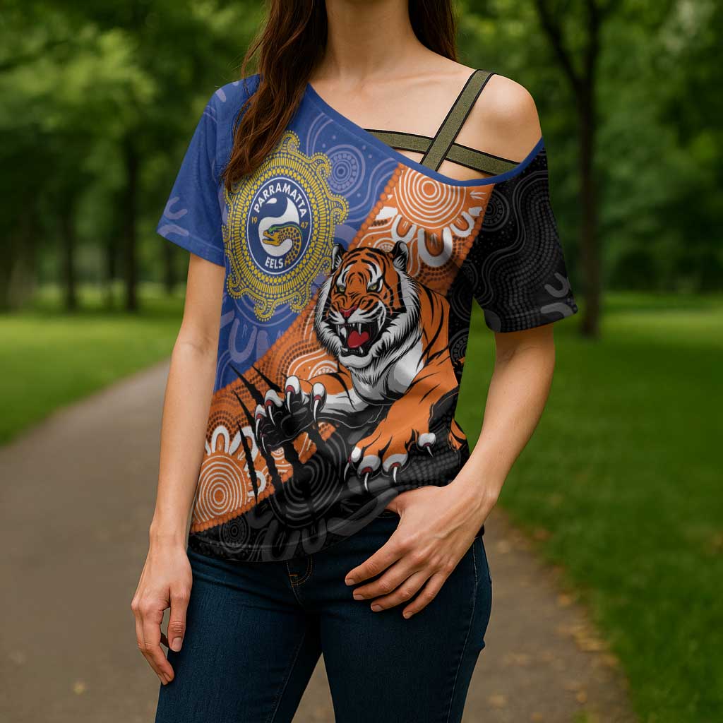 Personalised Tigers and Eels Rugby Cross Shoulder Shirt Aboriginal Art