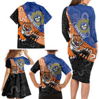 Personalised Tigers and Eels Rugby Family Matching Long Sleeve Bodycon Dress and Hawaiian Shirt Aboriginal Art