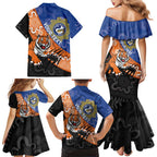 Personalised Tigers and Eels Rugby Family Matching Mermaid Dress and Hawaiian Shirt Aboriginal Art