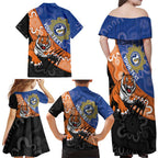 Personalised Tigers and Eels Rugby Family Matching Off Shoulder Maxi Dress and Hawaiian Shirt Aboriginal Art