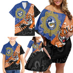 Personalised Tigers and Eels Rugby Family Matching Off Shoulder Short Dress and Hawaiian Shirt Aboriginal Art