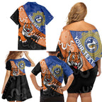 Personalised Tigers and Eels Rugby Family Matching Off Shoulder Short Dress and Hawaiian Shirt Aboriginal Art