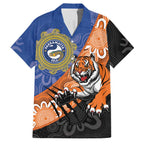 Personalised Tigers and Eels Rugby Family Matching Off Shoulder Short Dress and Hawaiian Shirt Aboriginal Art