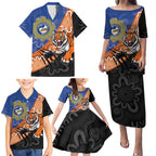 Personalised Tigers and Eels Rugby Family Matching Puletasi and Hawaiian Shirt Aboriginal Art