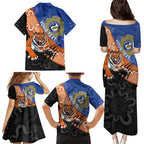 Personalised Tigers and Eels Rugby Family Matching Puletasi and Hawaiian Shirt Aboriginal Art