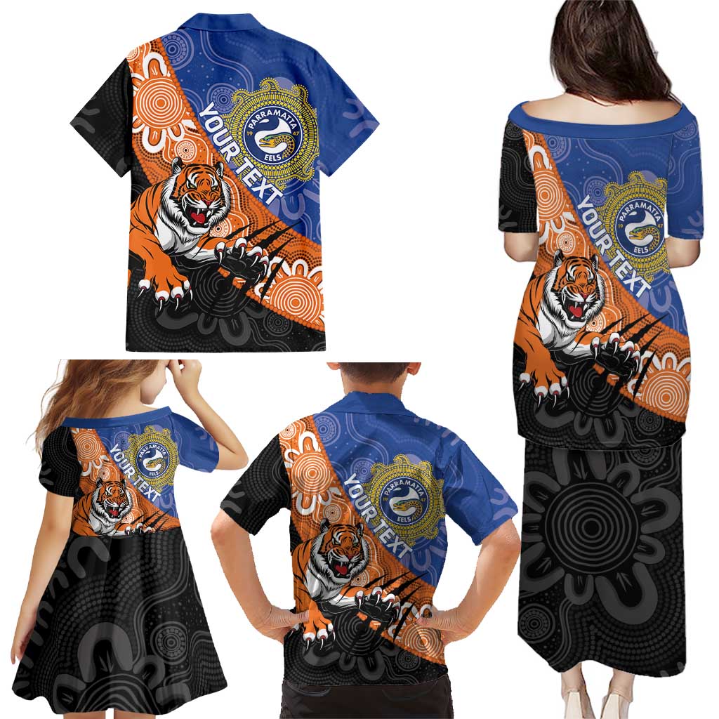 Personalised Tigers and Eels Rugby Family Matching Puletasi and Hawaiian Shirt Aboriginal Art