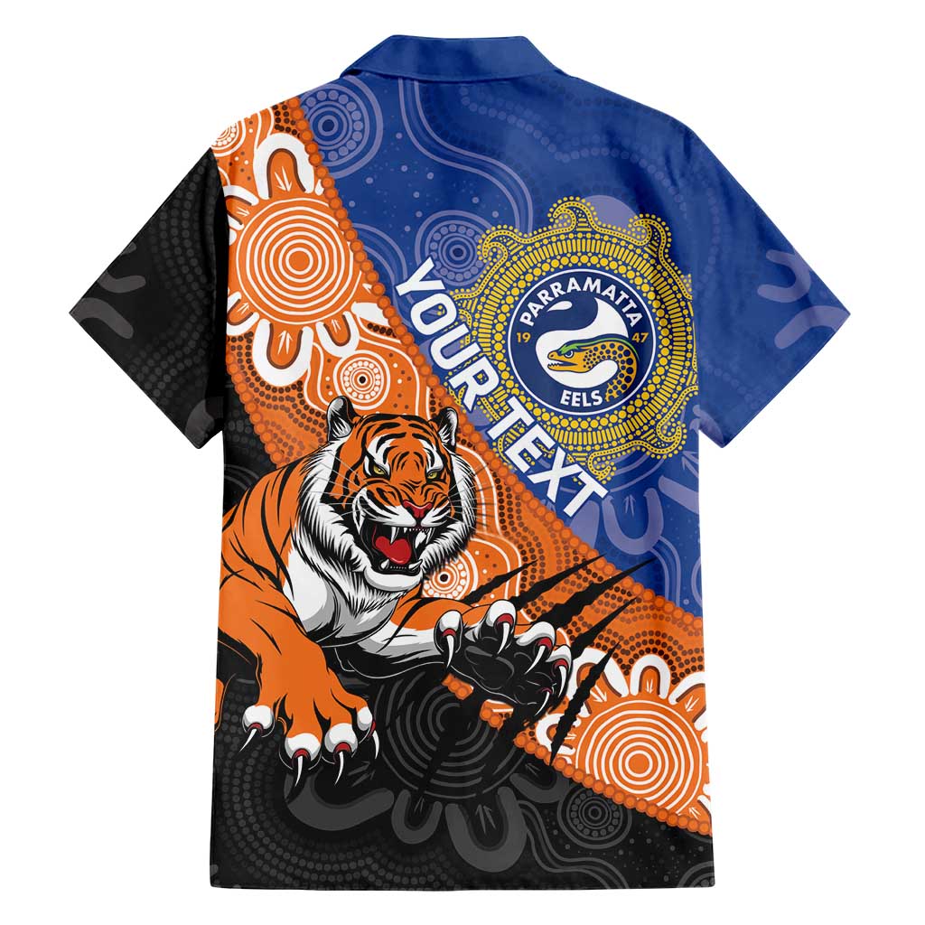 Personalised Tigers and Eels Rugby Family Matching Puletasi and Hawaiian Shirt Aboriginal Art