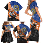 Personalised Tigers and Eels Rugby Family Matching Short Sleeve Bodycon Dress and Hawaiian Shirt Aboriginal Art