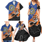 Personalised Tigers and Eels Rugby Family Matching Summer Maxi Dress and Hawaiian Shirt Aboriginal Art