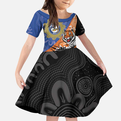 Personalised Tigers and Eels Rugby Family Matching Summer Maxi Dress and Hawaiian Shirt Aboriginal Art