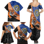 Personalised Tigers and Eels Rugby Family Matching Summer Maxi Dress and Hawaiian Shirt Aboriginal Art