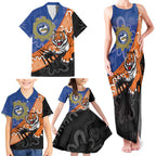 Personalised Tigers and Eels Rugby Family Matching Tank Maxi Dress and Hawaiian Shirt Aboriginal Art