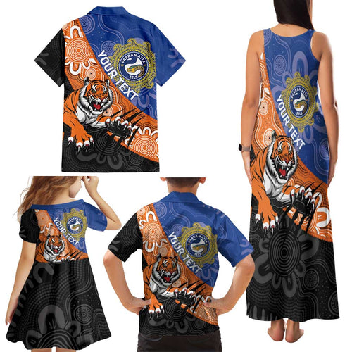 Personalised Tigers and Eels Rugby Family Matching Tank Maxi Dress and Hawaiian Shirt Aboriginal Art