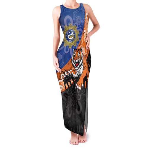 Personalised Tigers and Eels Rugby Family Matching Tank Maxi Dress and Hawaiian Shirt Aboriginal Art