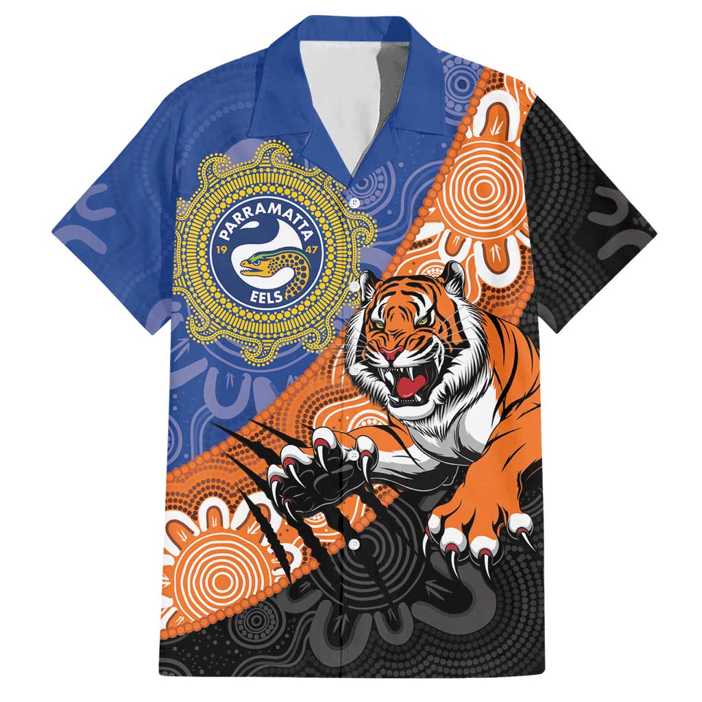 Personalised Tigers and Eels Rugby Hawaiian Shirt Aboriginal Art