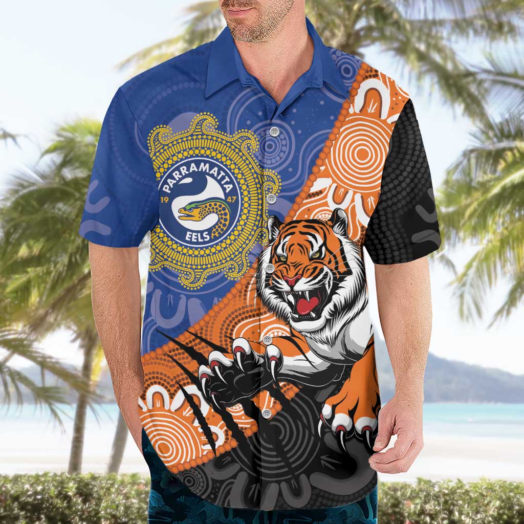 Personalised Tigers and Eels Rugby Hawaiian Shirt Aboriginal Art