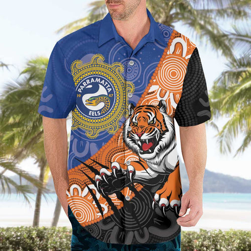 Personalised Tigers and Eels Rugby Hawaiian Shirt Aboriginal Art