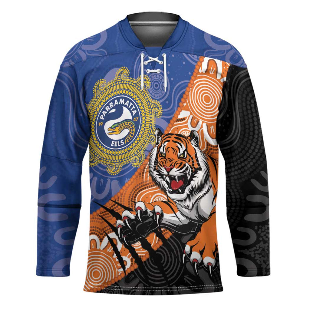 Personalised Tigers and Eels Rugby Hockey Jersey Aboriginal Art