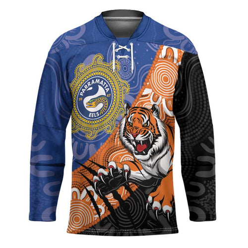 Personalised Tigers and Eels Rugby Hockey Jersey Aboriginal Art