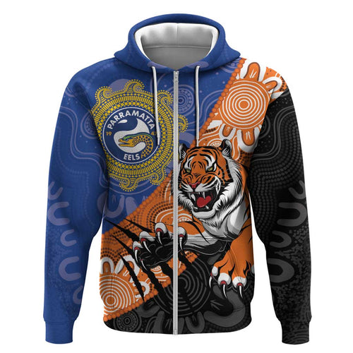 Personalised Tigers and Eels Rugby Hoodie Aboriginal Art