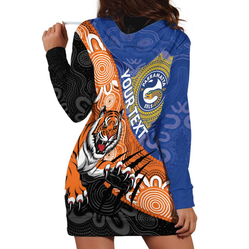 Personalised Tigers and Eels Rugby Hoodie Dress Aboriginal Art