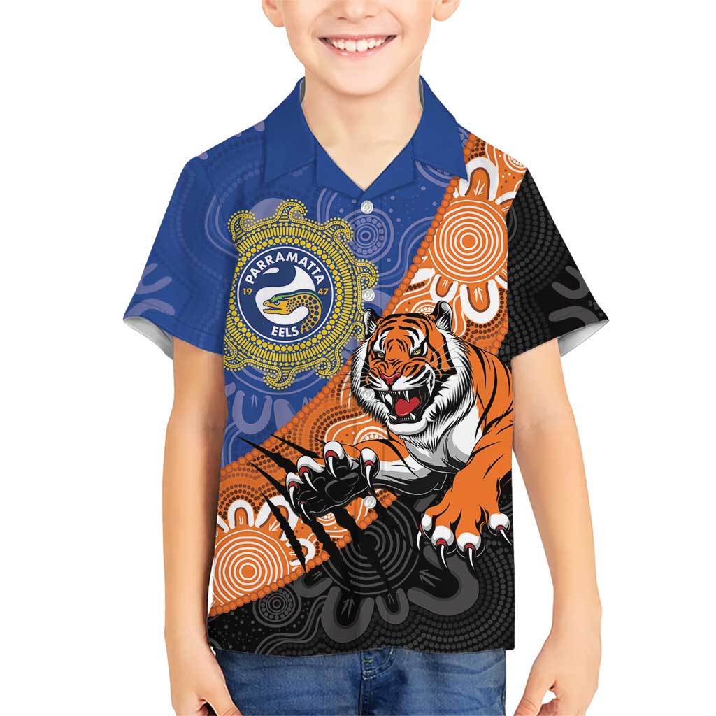 Personalised Tigers and Eels Rugby Kid Hawaiian Shirt Aboriginal Art