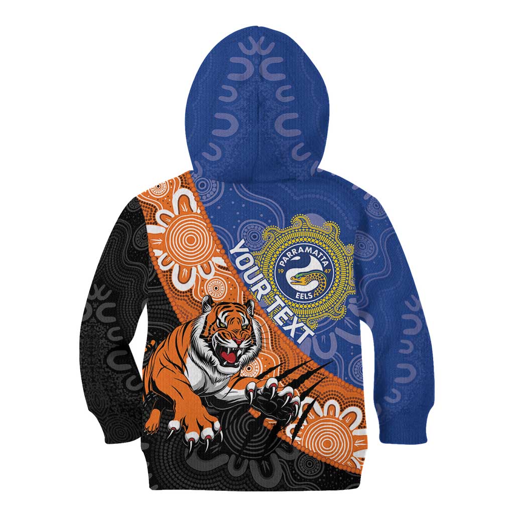 Personalised Tigers and Eels Rugby Kid Hoodie Aboriginal Art