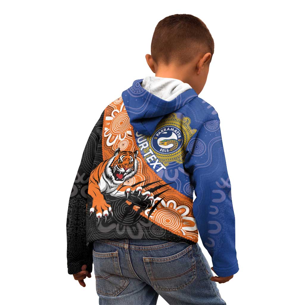 Personalised Tigers and Eels Rugby Kid Hoodie Aboriginal Art