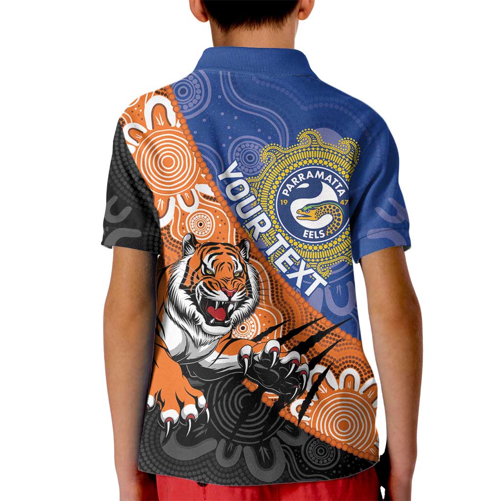 Personalised Tigers and Eels Rugby Kid Polo Shirt Aboriginal Art