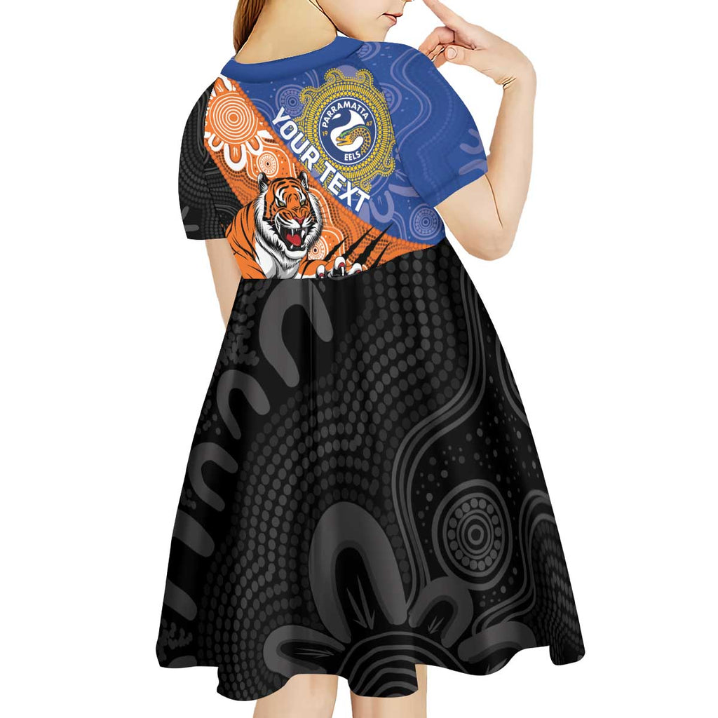 Personalised Tigers and Eels Rugby Kid Short Sleeve Dress Aboriginal Art