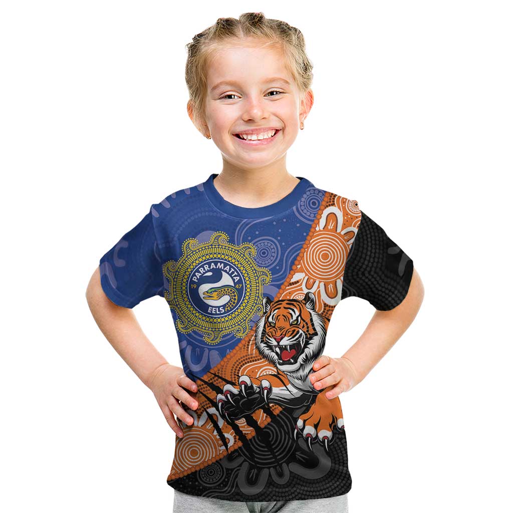 Personalised Tigers and Eels Rugby Kid T Shirt Aboriginal Art