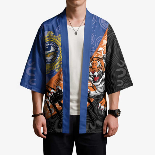 Personalised Tigers and Eels Rugby Kimono Aboriginal Art