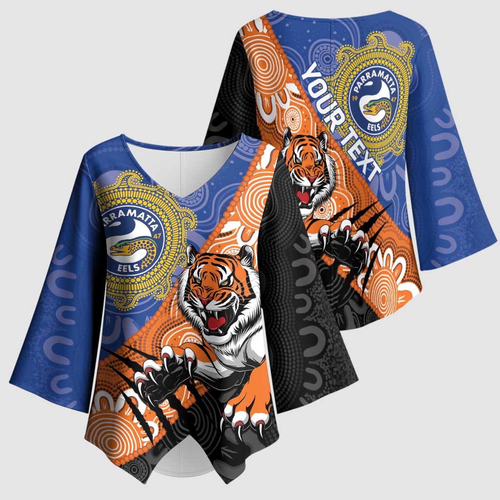 Personalised Tigers and Eels Rugby Kimono Sleeve Blouse Aboriginal Art