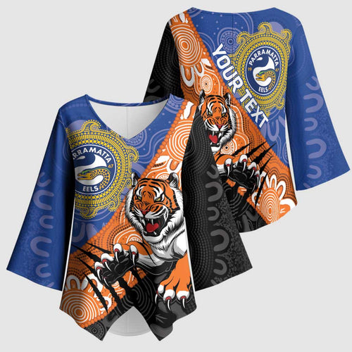 Personalised Tigers and Eels Rugby Kimono Sleeve Blouse Aboriginal Art