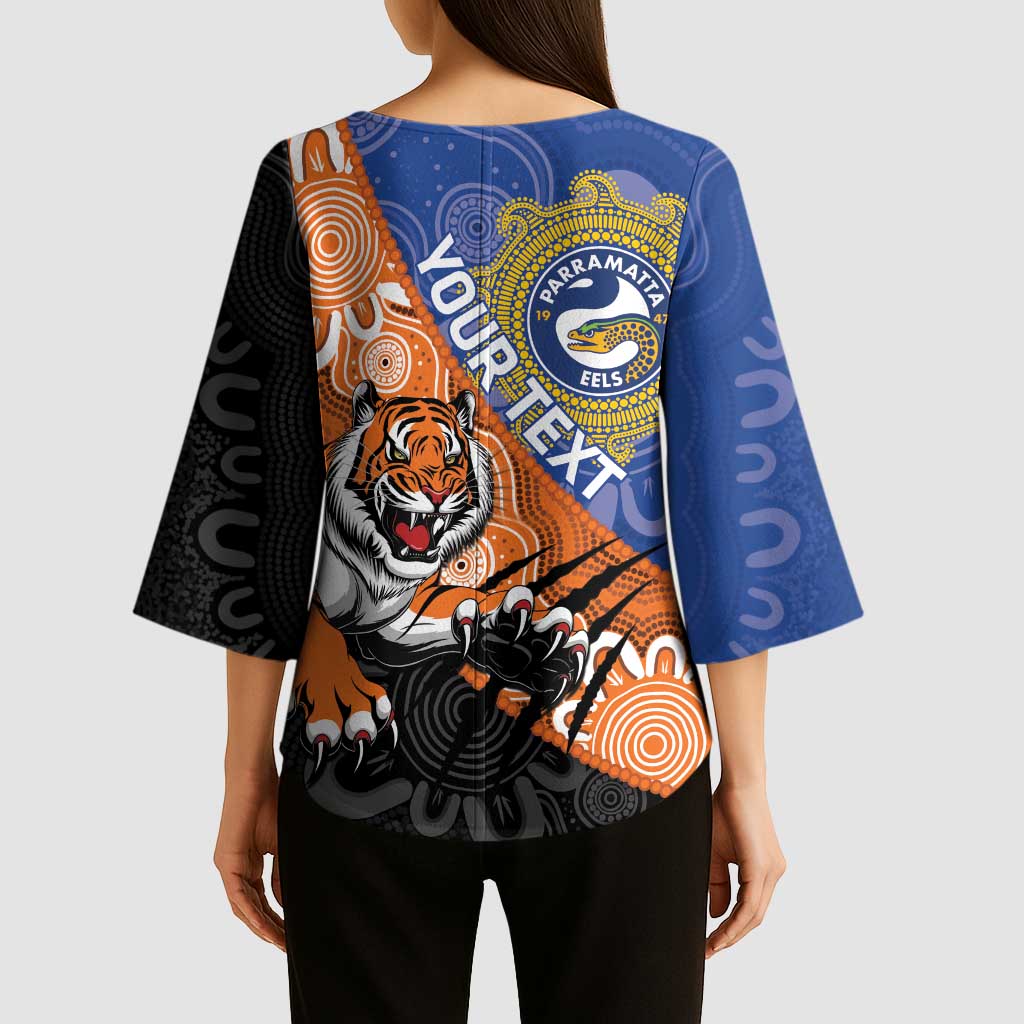 Personalised Tigers and Eels Rugby Kimono Sleeve Blouse Aboriginal Art