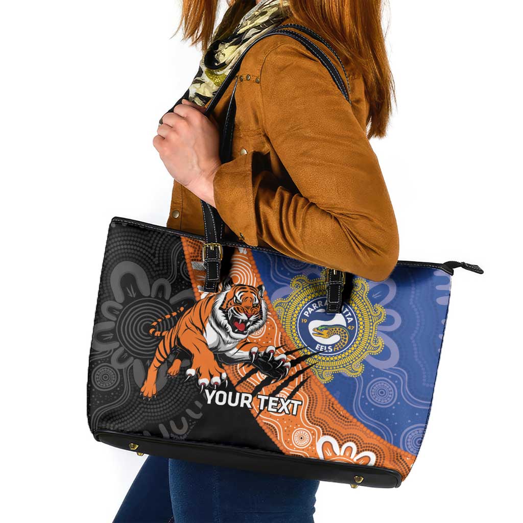 Personalised Tigers and Eels Rugby Leather Tote Bag Aboriginal Art