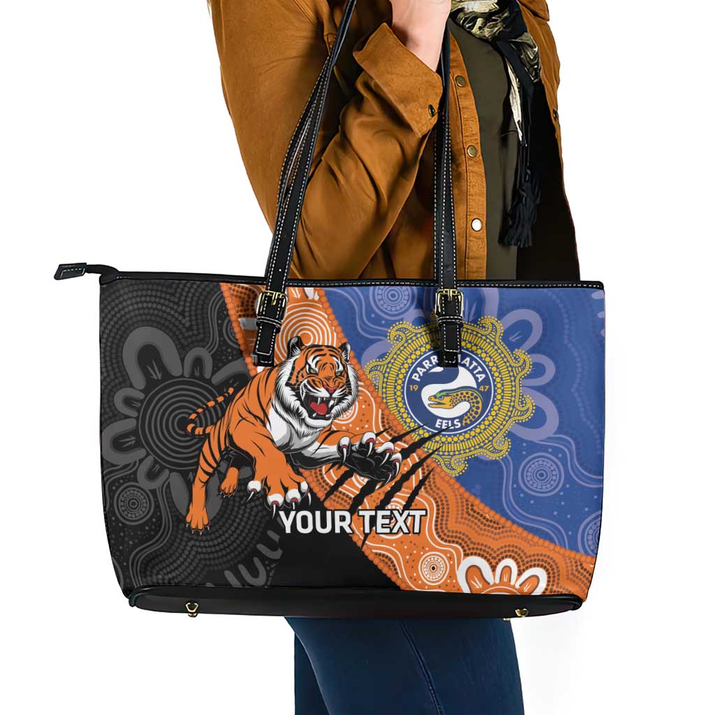 Personalised Tigers and Eels Rugby Leather Tote Bag Aboriginal Art