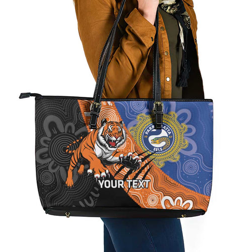 Personalised Tigers and Eels Rugby Leather Tote Bag Aboriginal Art