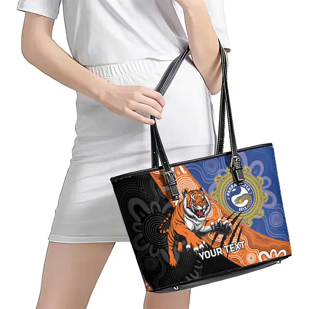 Personalised Tigers and Eels Rugby Leather Tote Bag Aboriginal Art
