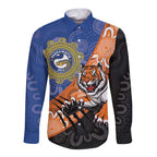 Personalised Tigers and Eels Rugby Long Sleeve Button Shirt Aboriginal Art