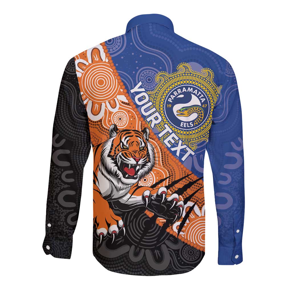 Personalised Tigers and Eels Rugby Long Sleeve Button Shirt Aboriginal Art