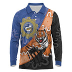 Personalised Tigers and Eels Rugby Long Sleeve Polo Shirt Aboriginal Art