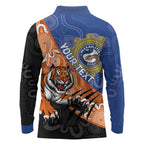 Personalised Tigers and Eels Rugby Long Sleeve Polo Shirt Aboriginal Art