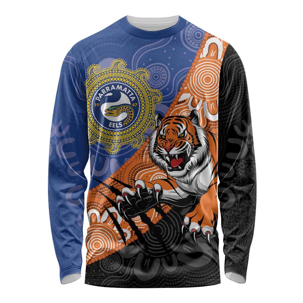 Personalised Tigers and Eels Rugby Long Sleeve Shirt Aboriginal Art