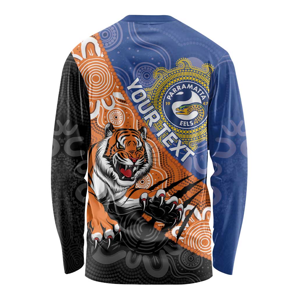 Personalised Tigers and Eels Rugby Long Sleeve Shirt Aboriginal Art