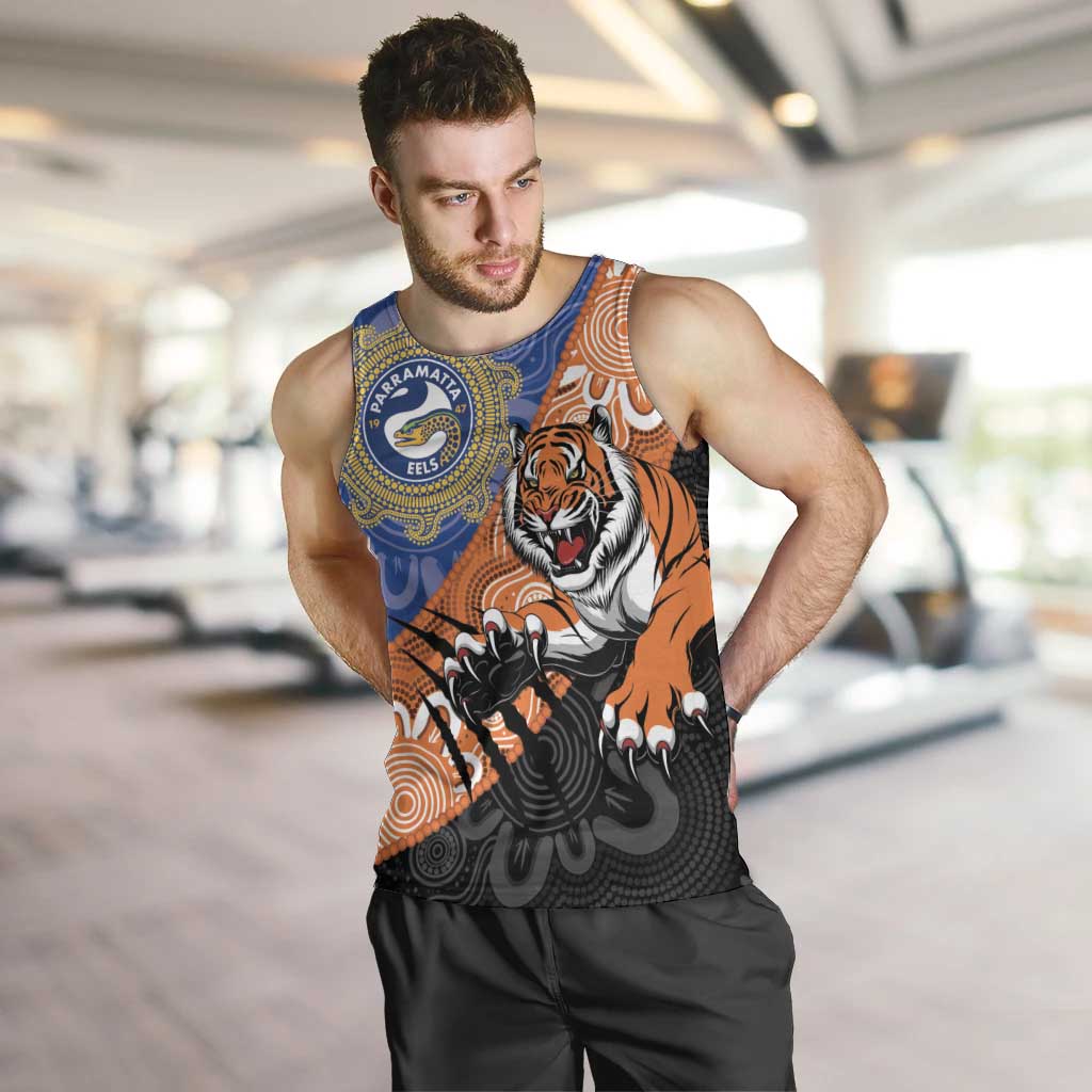 Personalised Tigers and Eels Rugby Men Tank Top Aboriginal Art