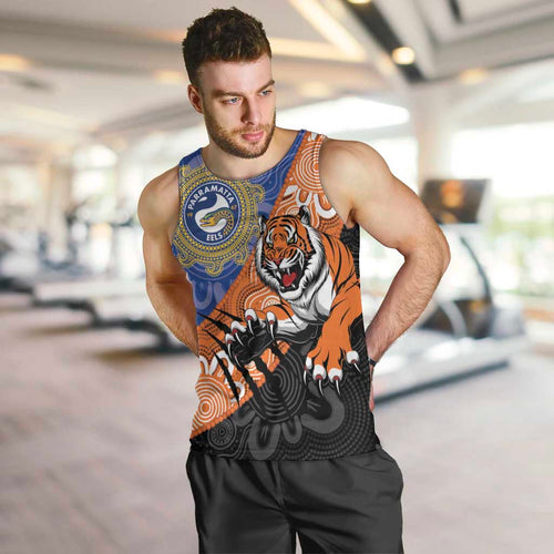 Personalised Tigers and Eels Rugby Men Tank Top Aboriginal Art