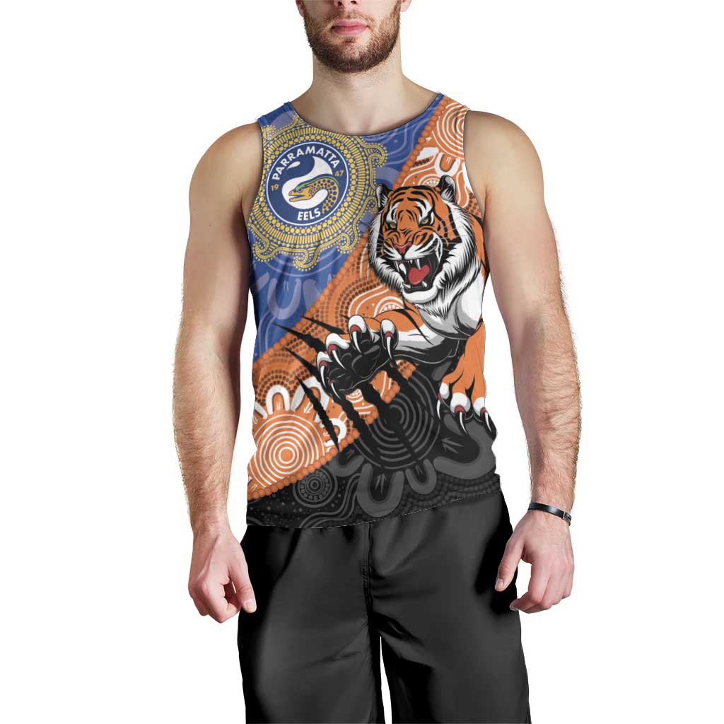 Personalised Tigers and Eels Rugby Men Tank Top Aboriginal Art