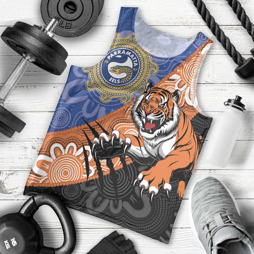 Personalised Tigers and Eels Rugby Men Tank Top Aboriginal Art