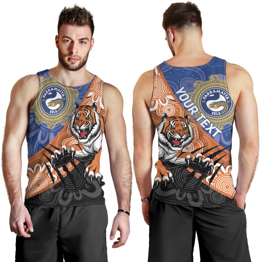 Personalised Tigers and Eels Rugby Men Tank Top Aboriginal Art